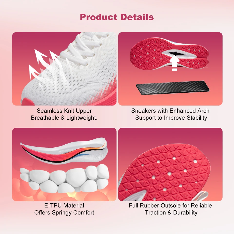 Baasploa Women Professional Carbon Plate Running Shoes Lightweight Breathable Sport Shoes Female Comfort Marathon Sneakers