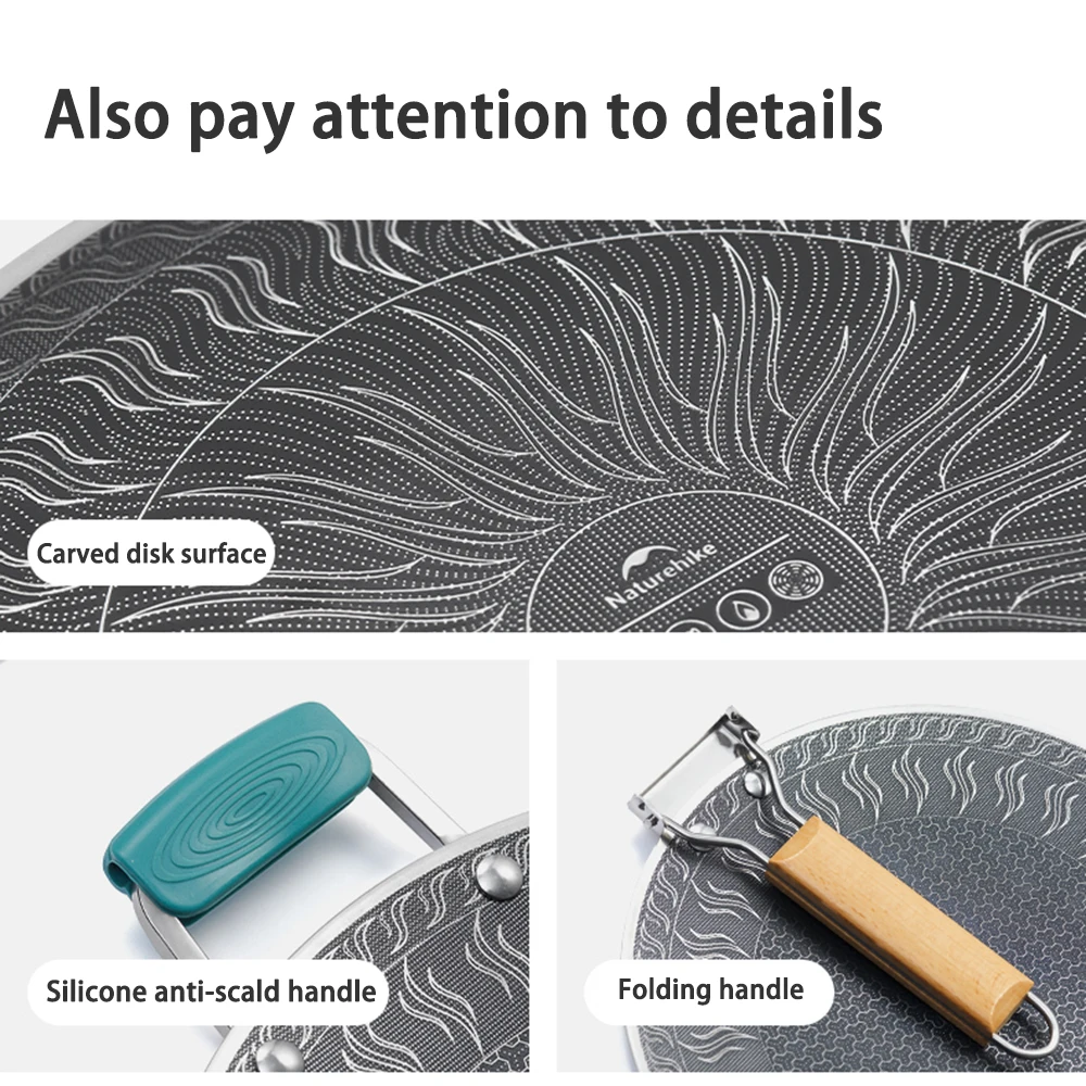 Naturehike Stainless Steel Grill Pan Round Non-Stick Barbecue Plate BBQ Grill Outdoor Travel Camping Frying Pan Baking Tray