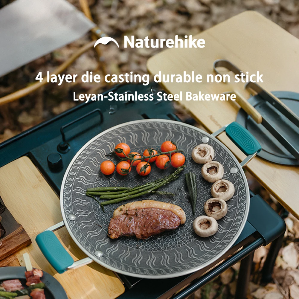 Naturehike Stainless Steel Grill Pan Round Non-Stick Barbecue Plate BBQ Grill Outdoor Travel Camping Frying Pan Baking Tray