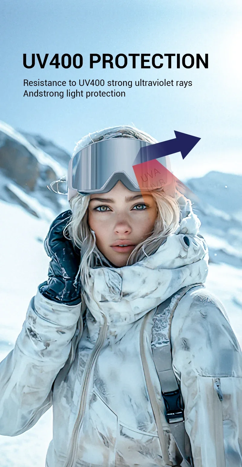 Kapvoe Ski Goggles With Yellow Lens and Case Photochromic Set Winter Men Women Magnetic Anti-Fog Snowboard Goggles Adults