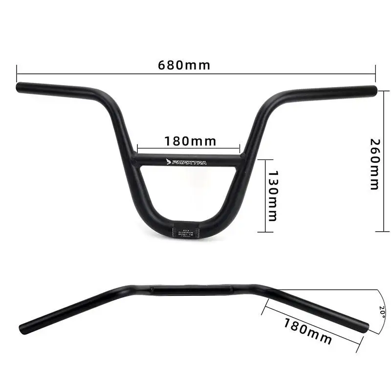 FMFXTRA BMX Handlebar 31.8*680mm Aluminum Alloy 260mm Rise MTB Mountain Bike Handlebar with Welded Expansion Frame