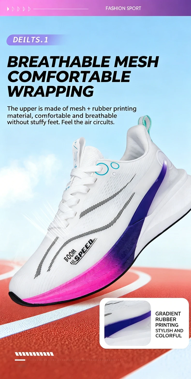 Men Women Carbon Running Shoes Lightweight Mesh Breathable Non-Slip Marathon Running Shoes Fashion Road Jogging Sports Shoes