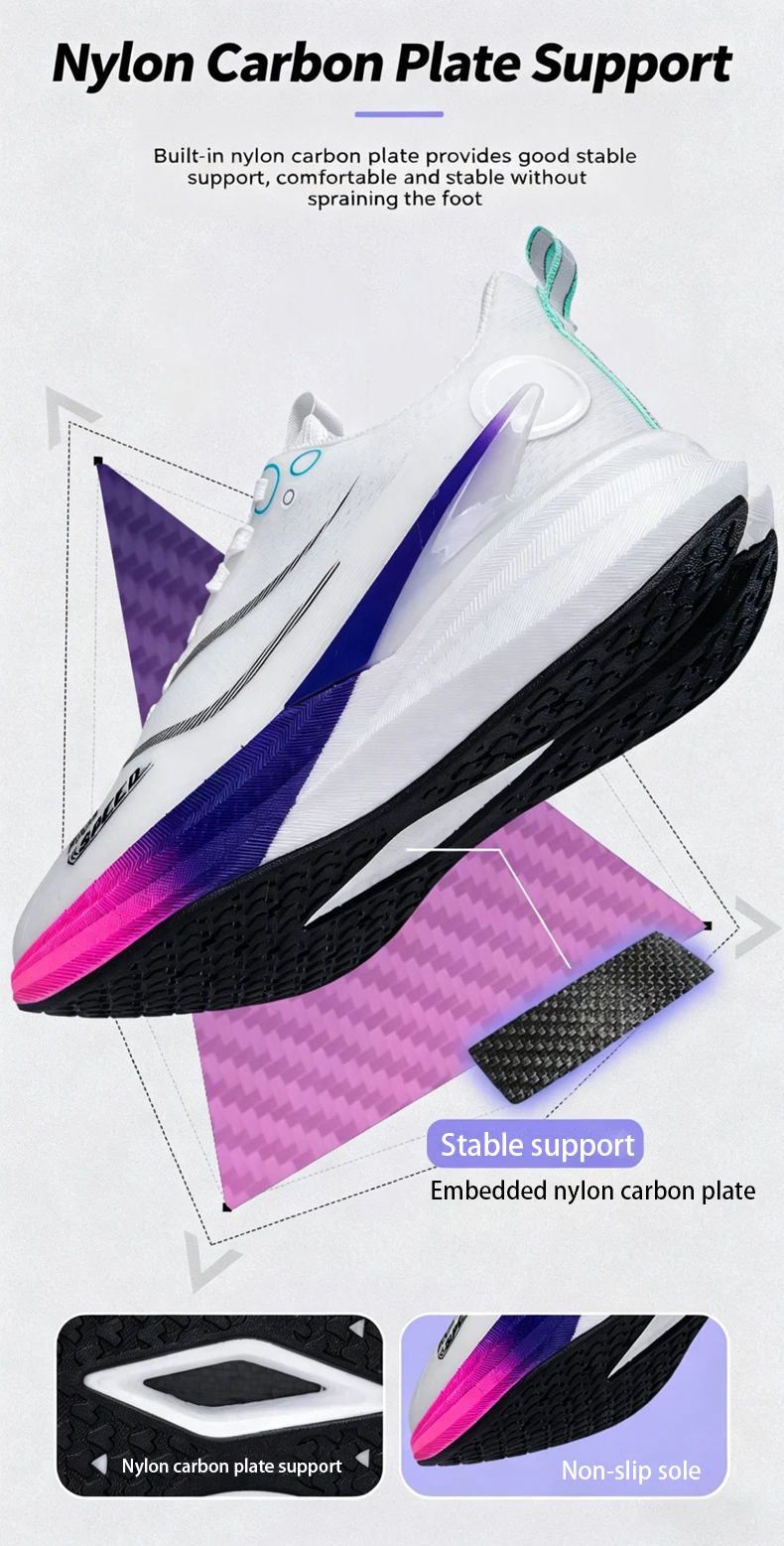Men Women Carbon Running Shoes Lightweight Mesh Breathable Non-Slip Marathon Running Shoes Fashion Road Jogging Sports Shoes