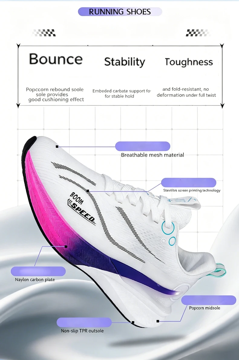 Men Women Carbon Running Shoes Lightweight Mesh Breathable Non-Slip Marathon Running Shoes Fashion Road Jogging Sports Shoes