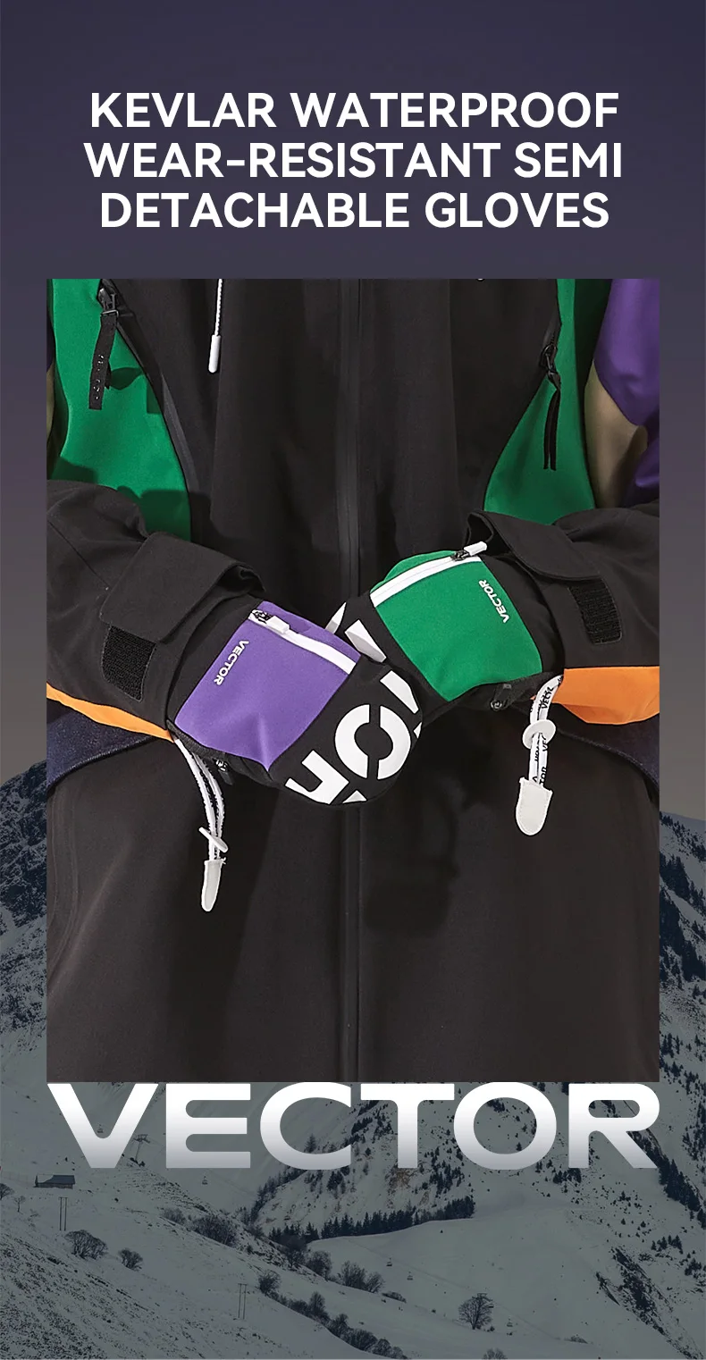 Vector Women Men Outdoor Double Board Snowboard Kevlar Waterproof Wear-resistant Semi Detachable Gloves 3M Cotton