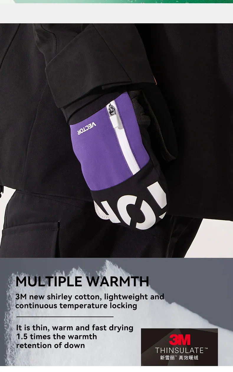 Vector Women Men Outdoor Double Board Snowboard Kevlar Waterproof Wear-resistant Semi Detachable Gloves 3M Cotton