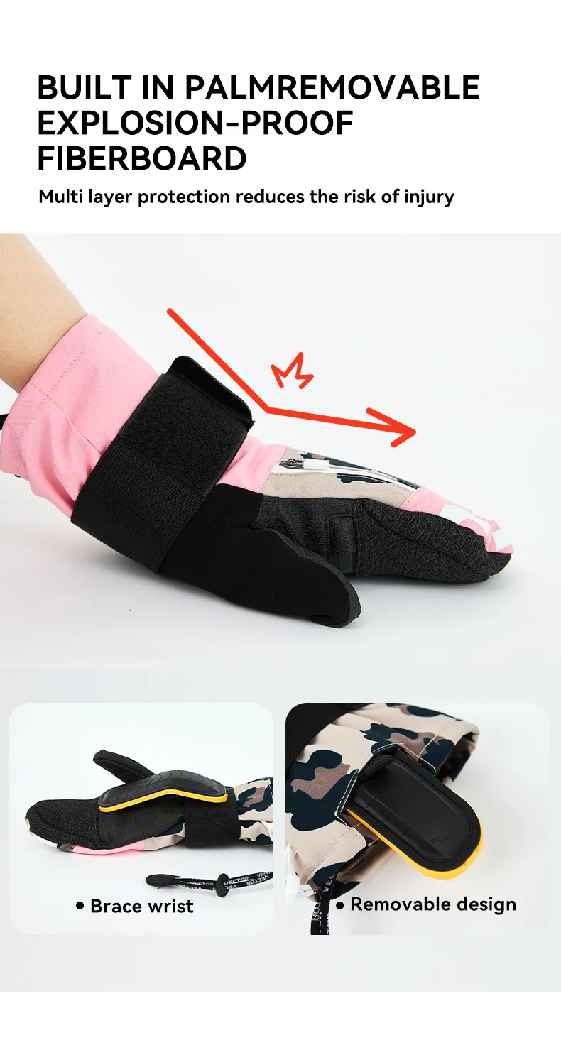 Vector Women Men Outdoor Double Board Snowboard Kevlar Waterproof Wear-resistant Semi Detachable Gloves 3M Cotton