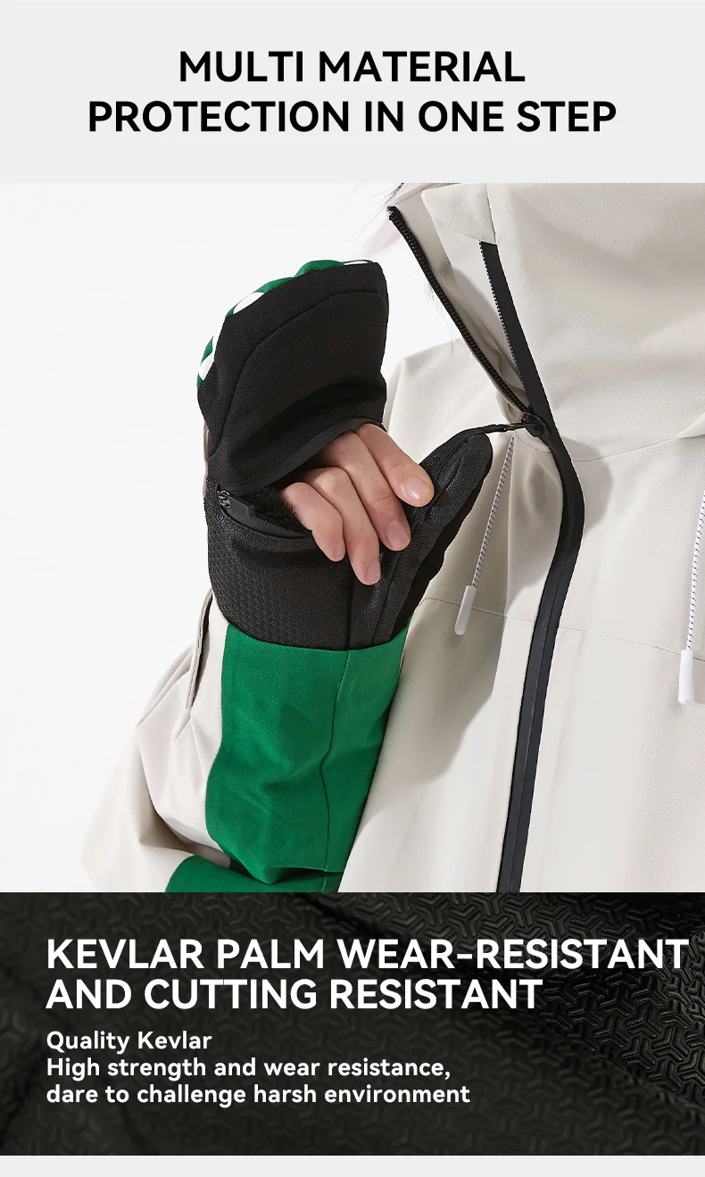 Vector Women Men Outdoor Double Board Snowboard Kevlar Waterproof Wear-resistant Semi Detachable Gloves 3M Cotton