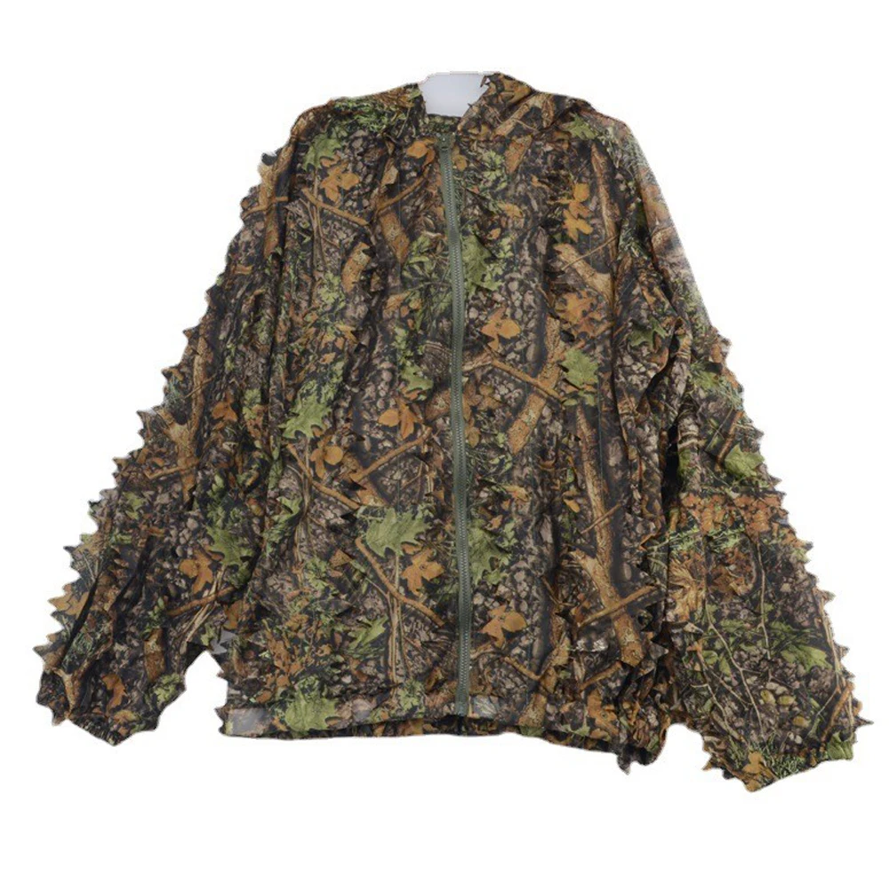 Breathable Camouflage Hunting Suit for Men Woman Lightweight and Hooded Wild Leafy Design woodland hunter ghillie suit  6 in 1