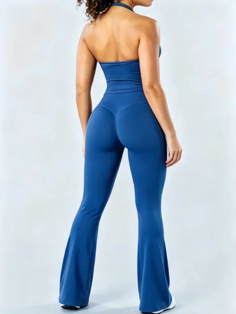 2Piece Gym Fitness Set Women Seamless Halter Tank Top and Hip Lifting Flared Yoga Pants Running Workout Sports Sets