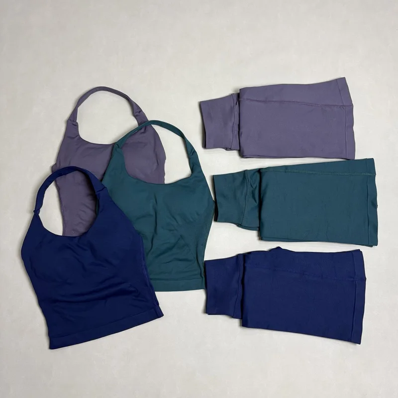2Piece Gym Fitness Set Women Seamless Halter Tank Top and Hip Lifting Flared Yoga Pants Running Workout Sports Sets