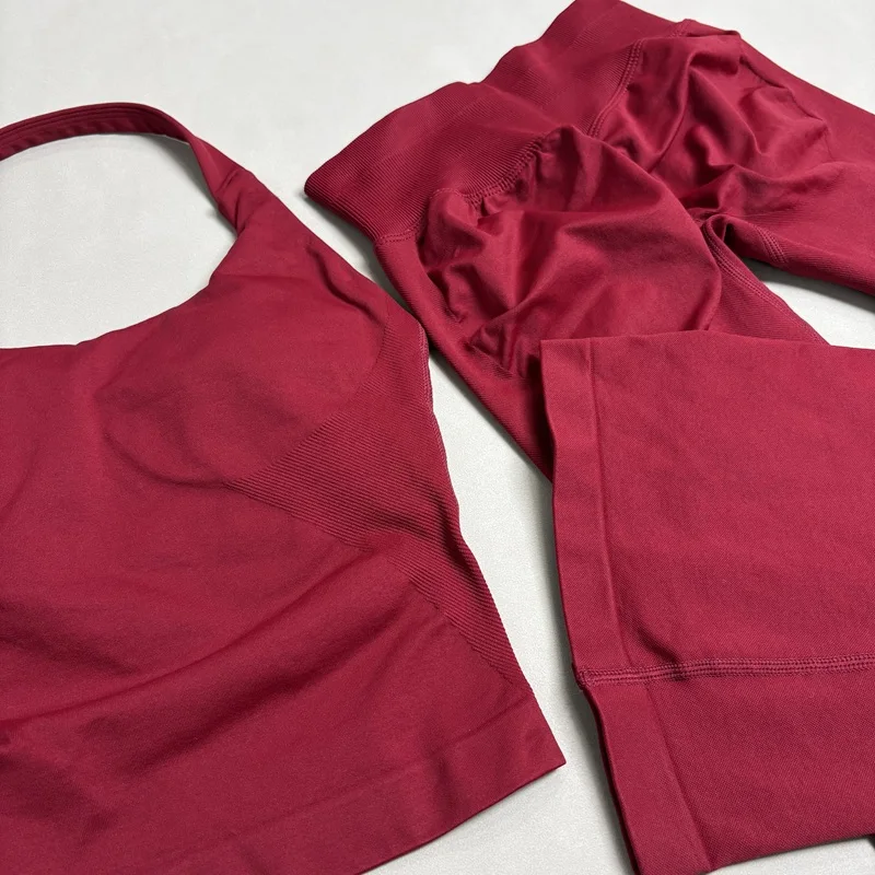 2Piece Gym Fitness Set Women Seamless Halter Tank Top and Hip Lifting Flared Yoga Pants Running Workout Sports Sets