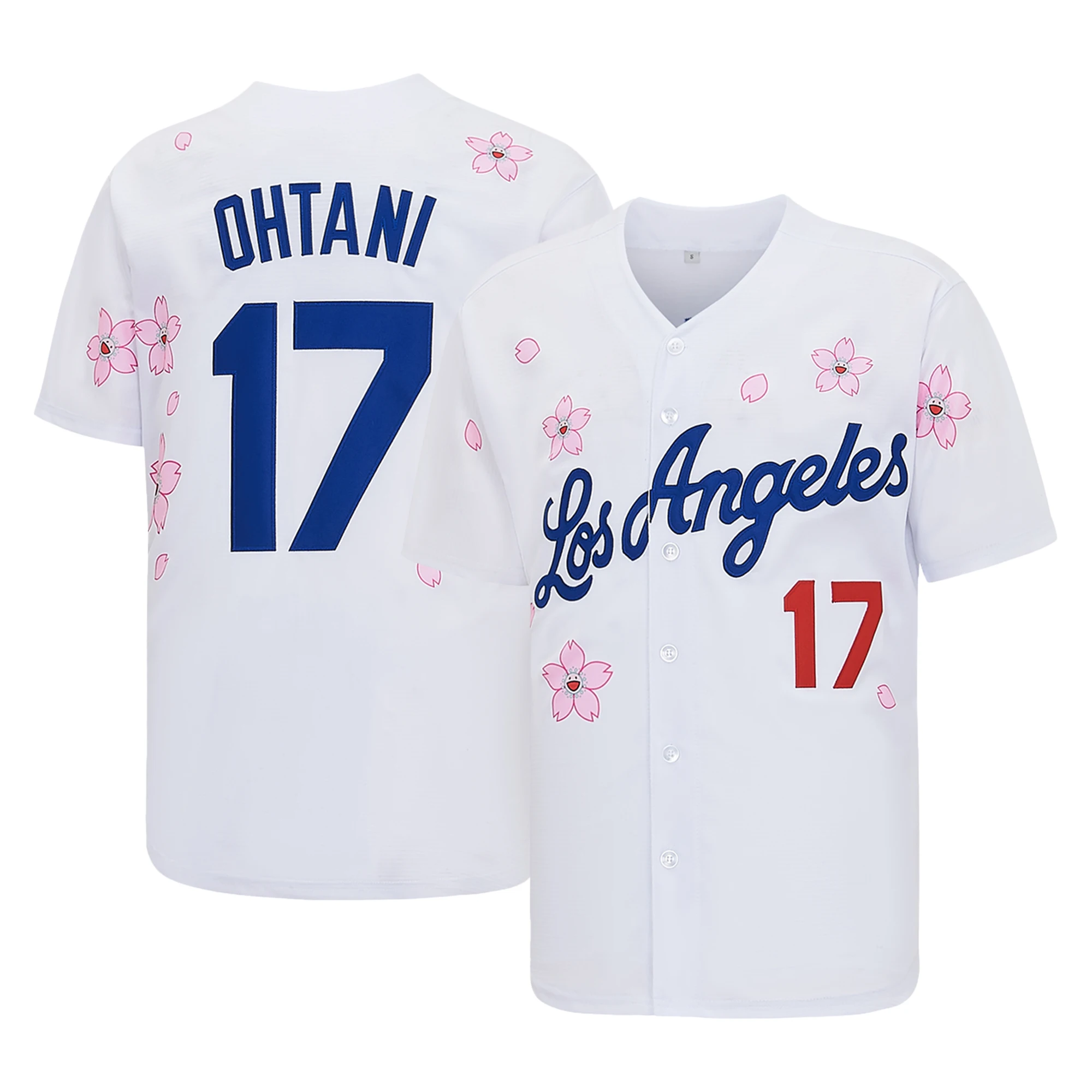 Men's #17 Ohtani Baseball Jersey, Exquisite Embroidered T-Shirt Available In Both Cherry Blossom and Non-Cherry Blossom Versions Training Match Baseball Jersey