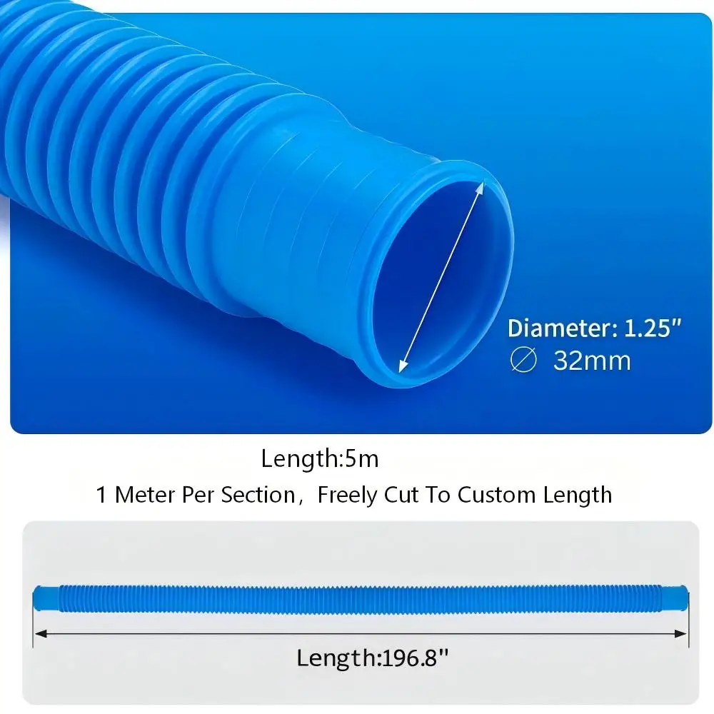 5M Pool Pump Hose for Above Ground Pools, 1.25" Diameter Pool Filter Hose Accessory ,Swimming Pool Vacuum Cleaner Hose