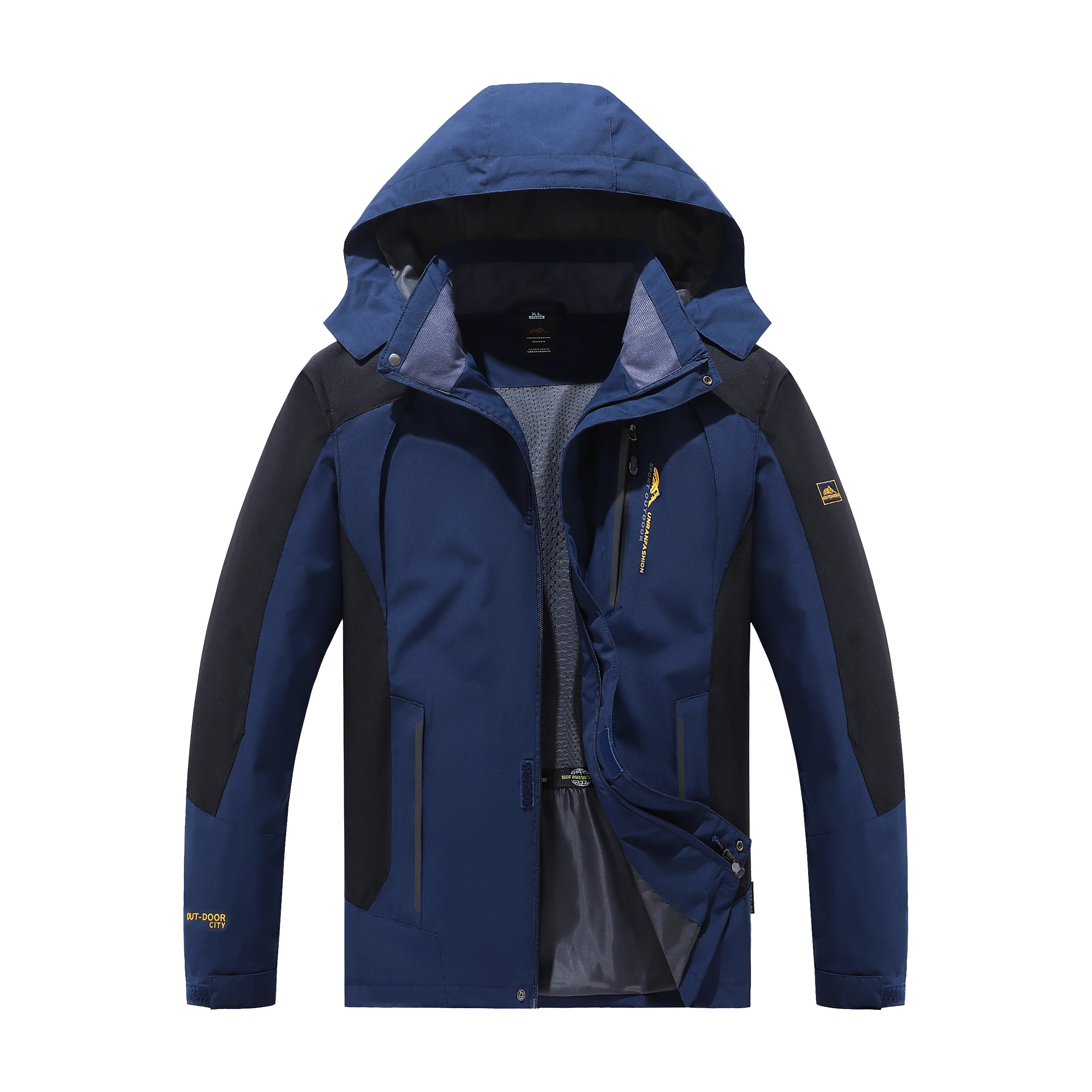 Men's Spring and Autumn Outdoor Water-Repellent Jacket, Windproof and Wear-Resistant, with Detachable Hood, Suitable for Outdoor Camping, Fishing, Mountaineering, and Hiking Activities