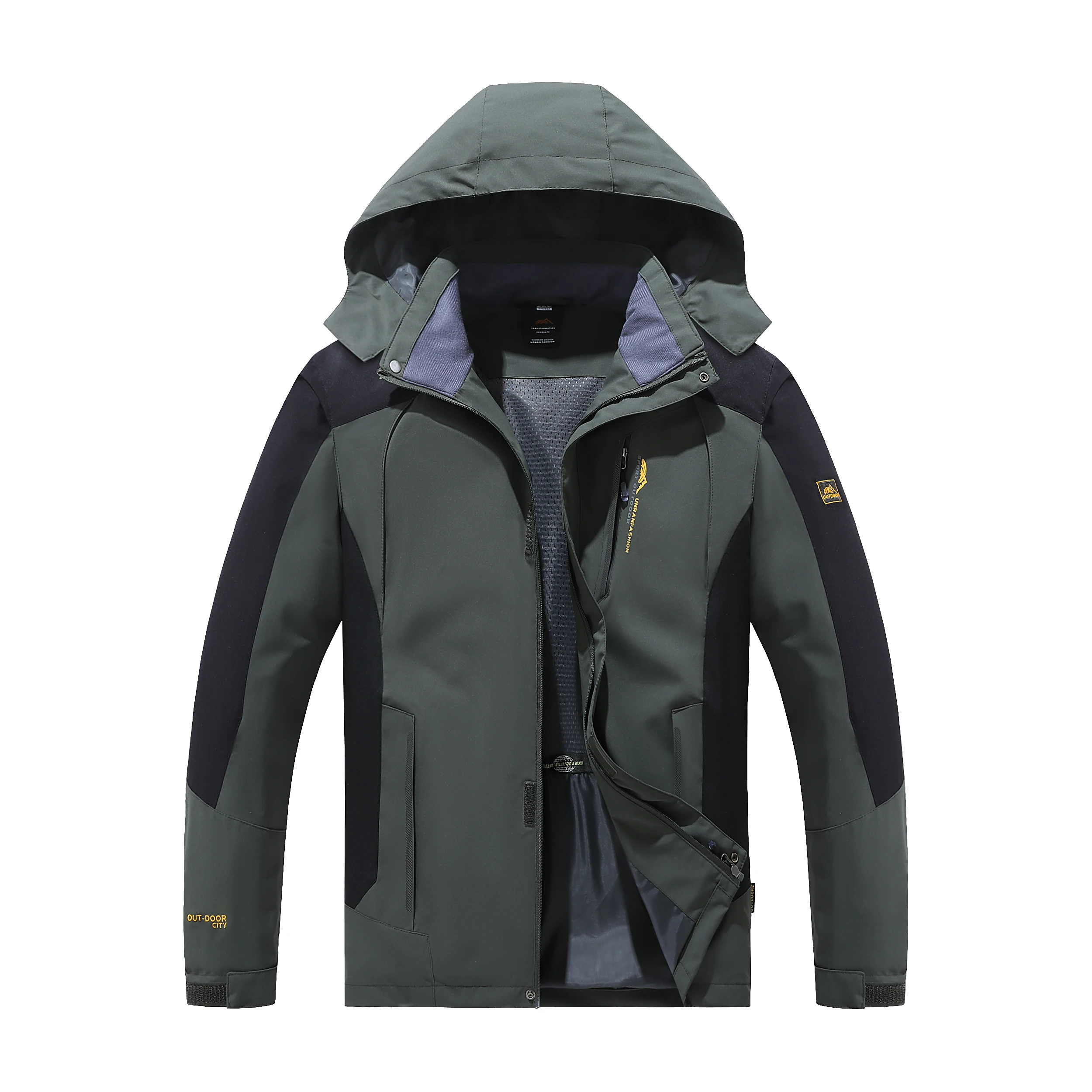 Men's Spring and Autumn Outdoor Water-Repellent Jacket, Windproof and Wear-Resistant, with Detachable Hood, Suitable for Outdoor Camping, Fishing, Mountaineering, and Hiking Activities