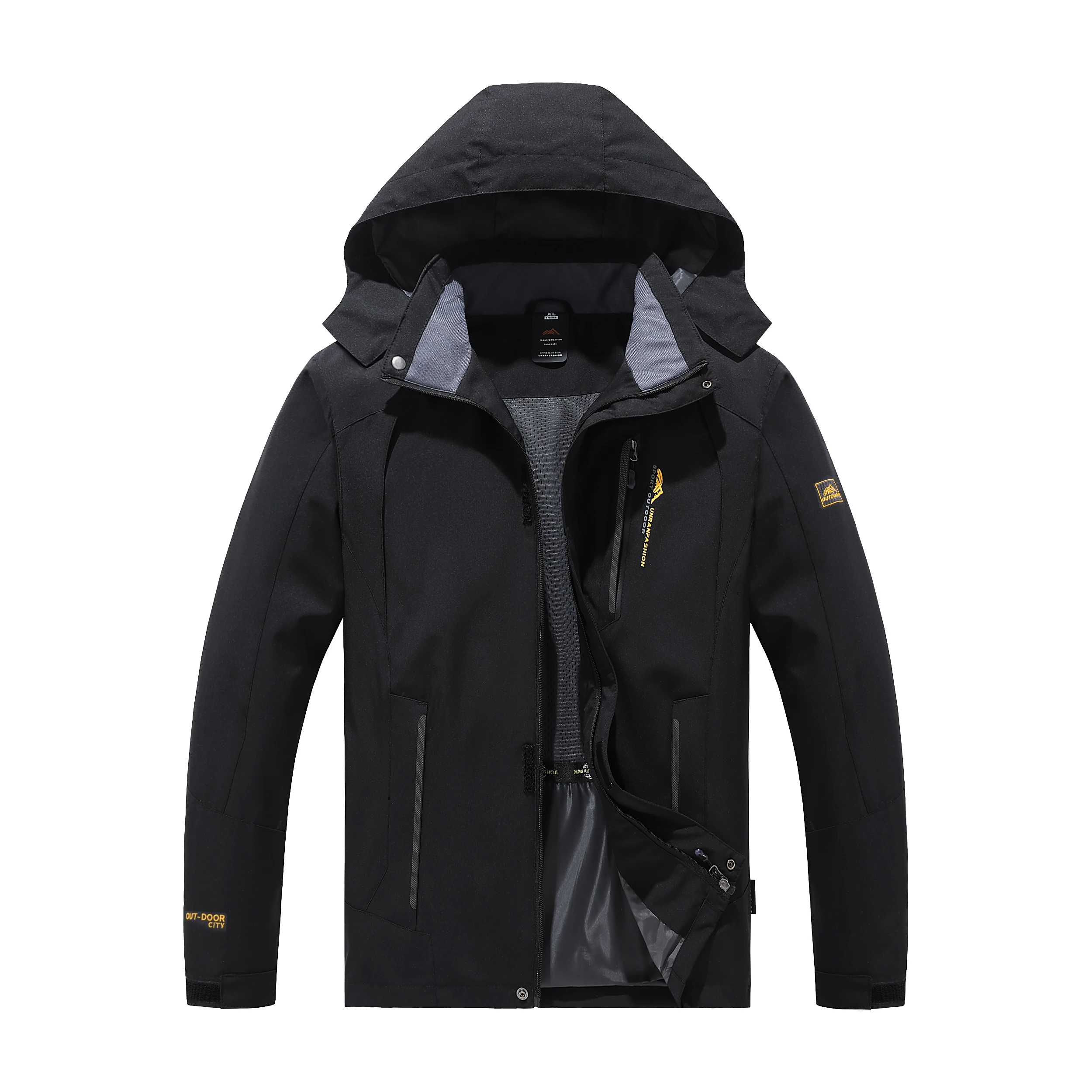 Men's Spring and Autumn Outdoor Water-Repellent Jacket, Windproof and Wear-Resistant, with Detachable Hood, Suitable for Outdoor Camping, Fishing, Mountaineering, and Hiking Activities