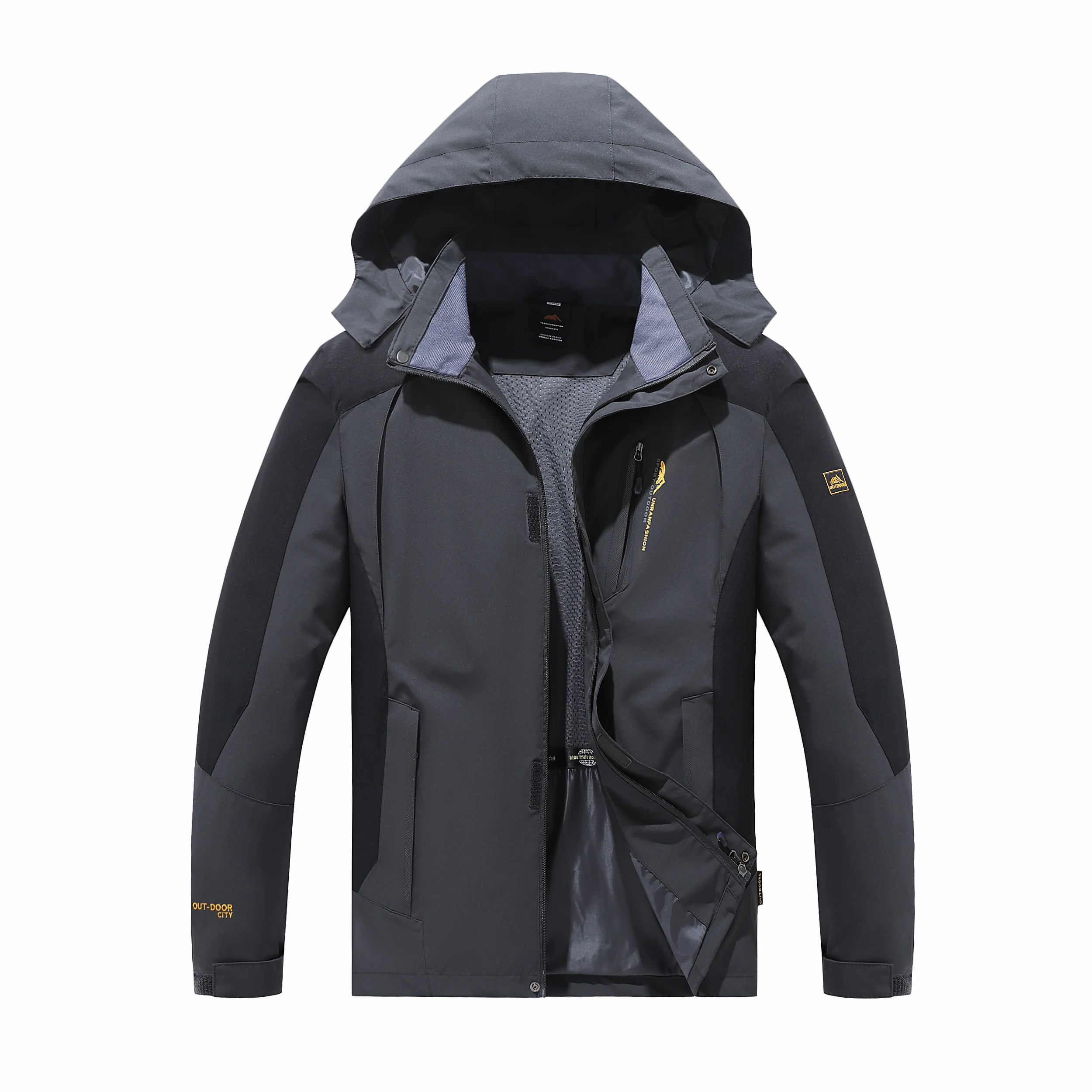 Men's Spring and Autumn Outdoor Water-Repellent Jacket, Windproof and Wear-Resistant, with Detachable Hood, Suitable for Outdoor Camping, Fishing, Mountaineering, and Hiking Activities