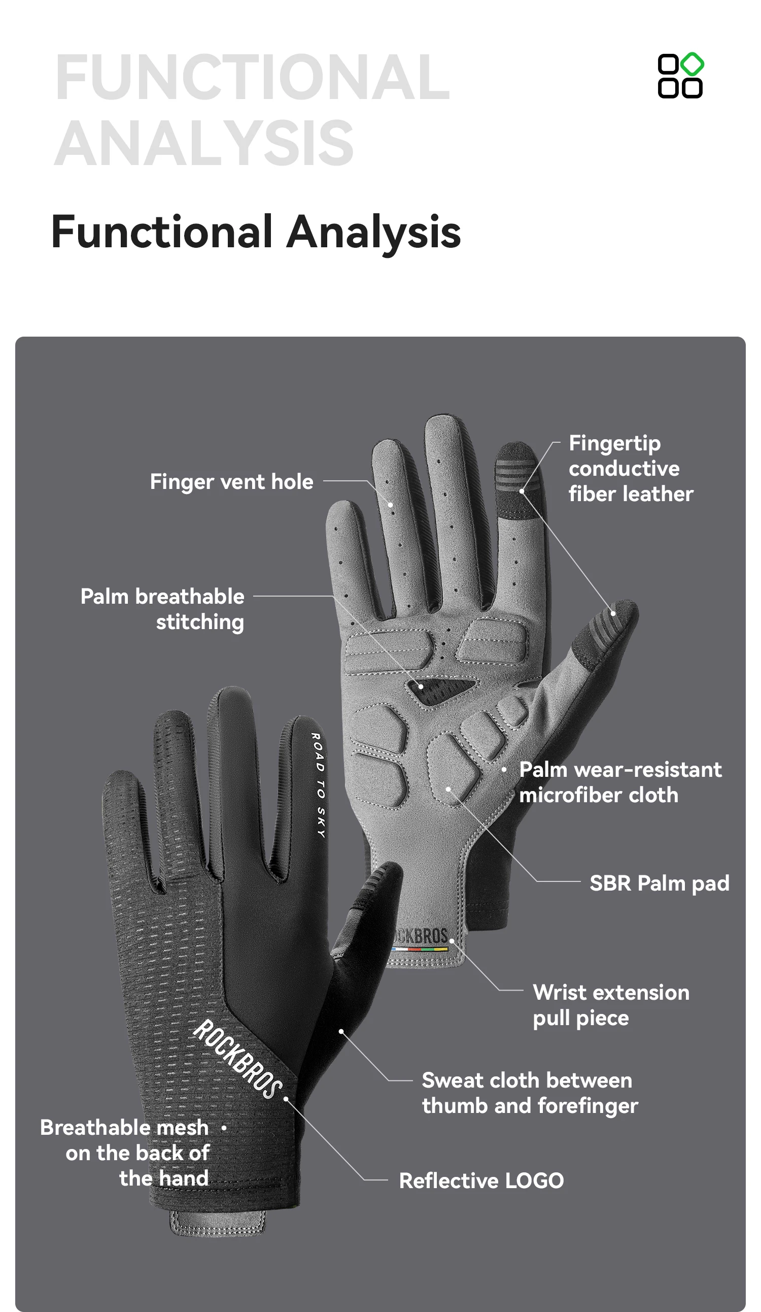 ROCKBROS ROAD TO SKY Cycling Gloves Full Finger Summer Breathable Bicycle Gloves Touch Screen Padded Sun protection Bike Gloves