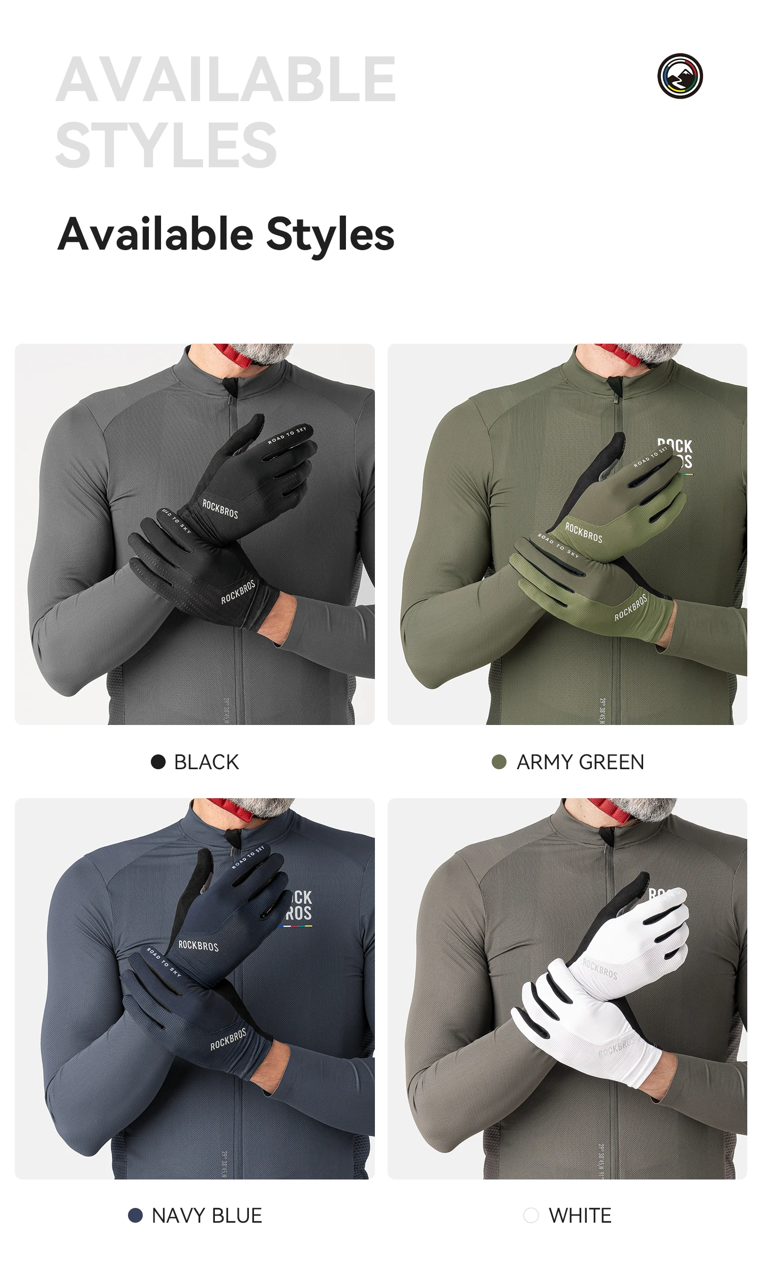 ROCKBROS ROAD TO SKY Cycling Gloves Full Finger Summer Breathable Bicycle Gloves Touch Screen Padded Sun protection Bike Gloves