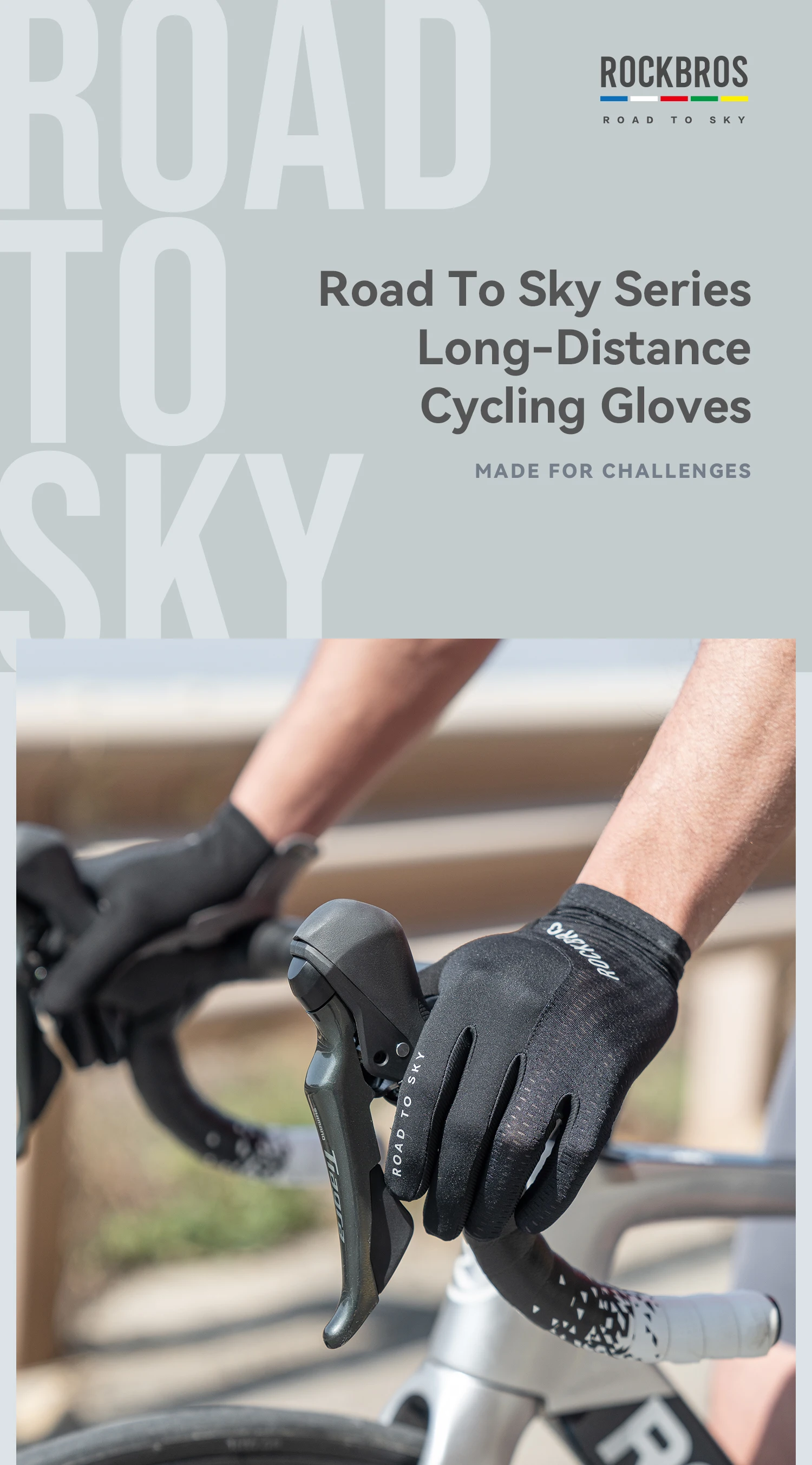 ROCKBROS ROAD TO SKY Cycling Gloves Full Finger Summer Breathable Bicycle Gloves Touch Screen Padded Sun protection Bike Gloves