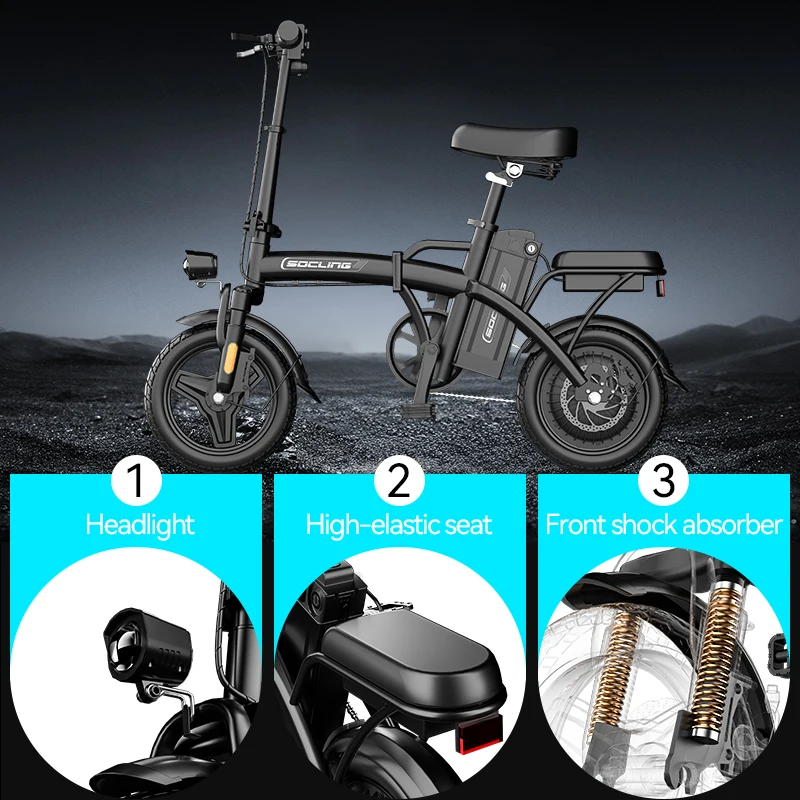 500W G11 Electric Bicycles Ebike E-Bike For Adults, 3-Riding Modes, 14' Foldable Ebike, With Charger And Battery, MAX Speed 19.9 MPH, Rear Disc Brakes, With A Basket And Lock, Durable And Lightweight Frame, All-Terrain Foldable Ebike