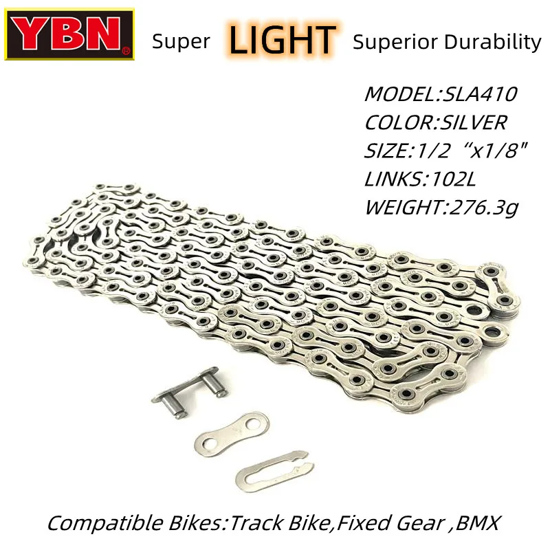 YBN BMX Single-speed Bicycle Chain SLA410 Full Hollow 102L Suitable for Single-speed Bicycles Like Fixed Gear Bikes Track Bikes