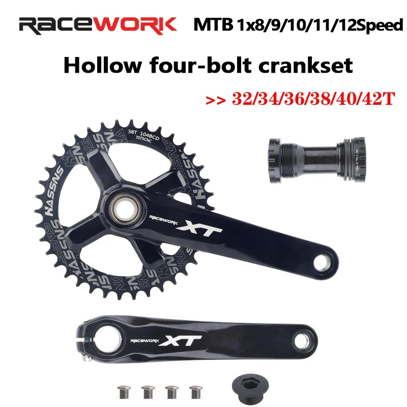 Mountain Bike Crankset 1x8/9/10/11/12Speed 170/175mm 32/34/36/38/40/42T Hollow Four Nails Chainring With Bottom Bracket BB68BB52