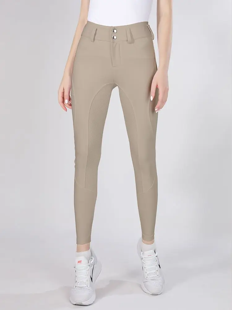 MXLLINA Button Zipper Horse Riding Pants Women Equestrian Leggings Breeches Competition Full Silicone Sports Tights Equipment