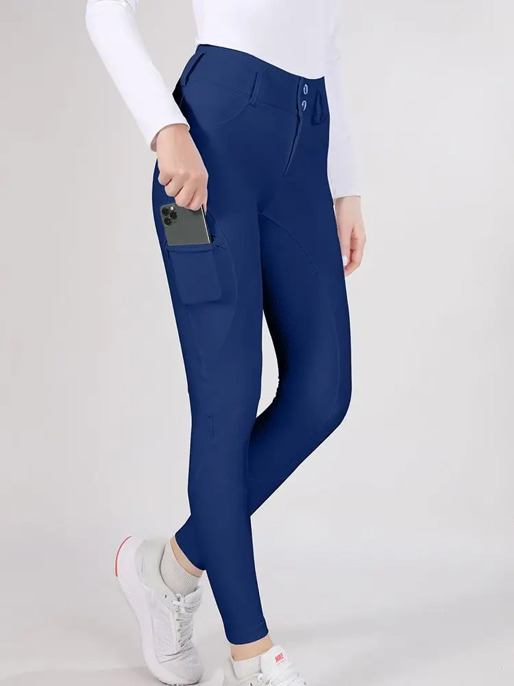 MXLLINA Button Zipper Horse Riding Pants Women Equestrian Leggings Breeches Competition Full Silicone Sports Tights Equipment