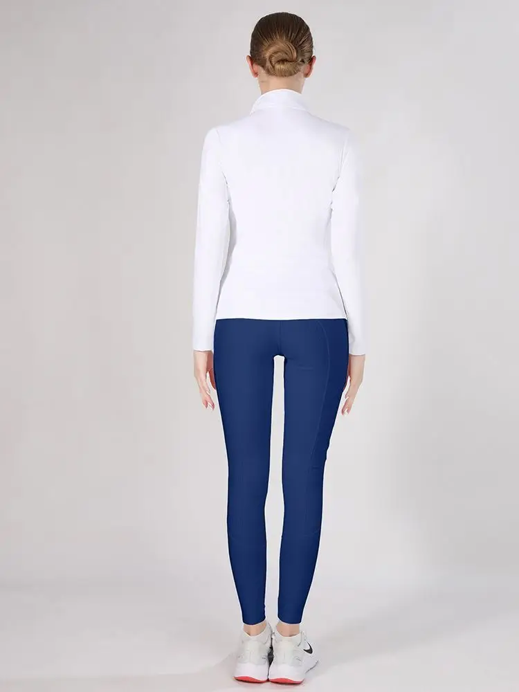 MXLLINA Button Zipper Horse Riding Pants Women Equestrian Leggings Breeches Competition Full Silicone Sports Tights Equipment