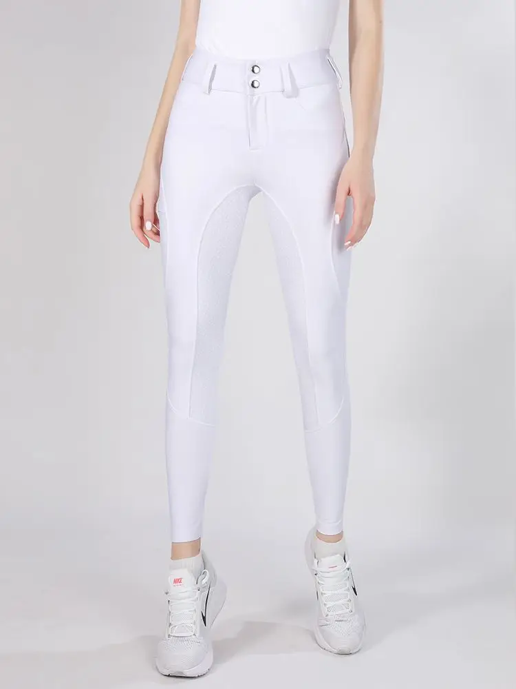 MXLLINA Button Zipper Horse Riding Pants Women Equestrian Leggings Breeches Competition Full Silicone Sports Tights Equipment