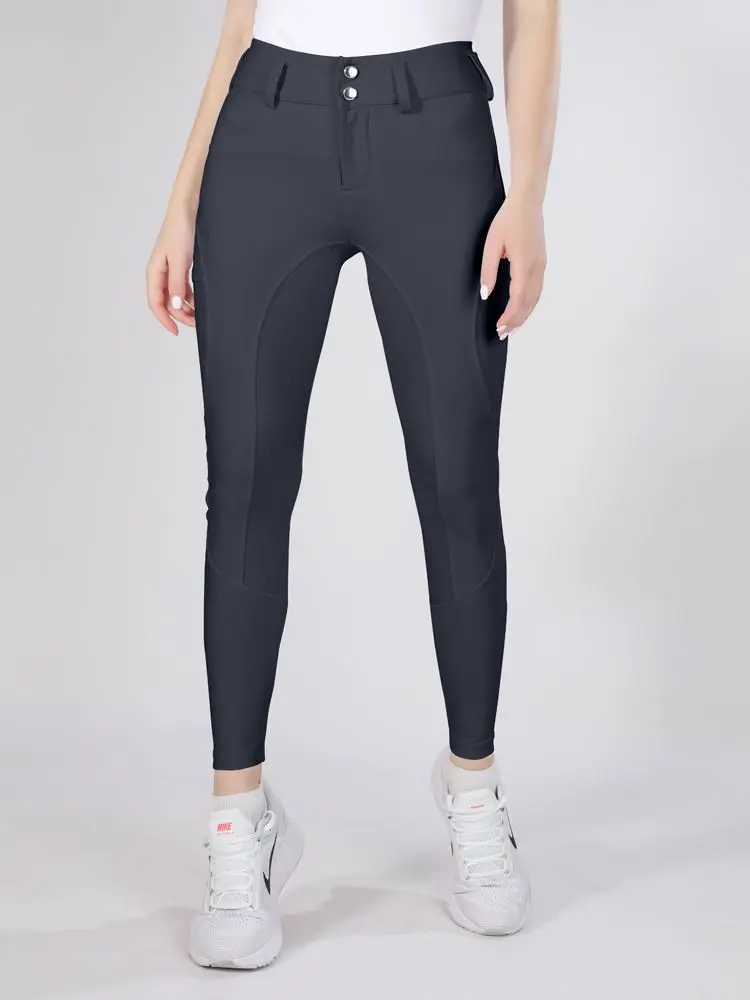 MXLLINA Button Zipper Horse Riding Pants Women Equestrian Leggings Breeches Competition Full Silicone Sports Tights Equipment
