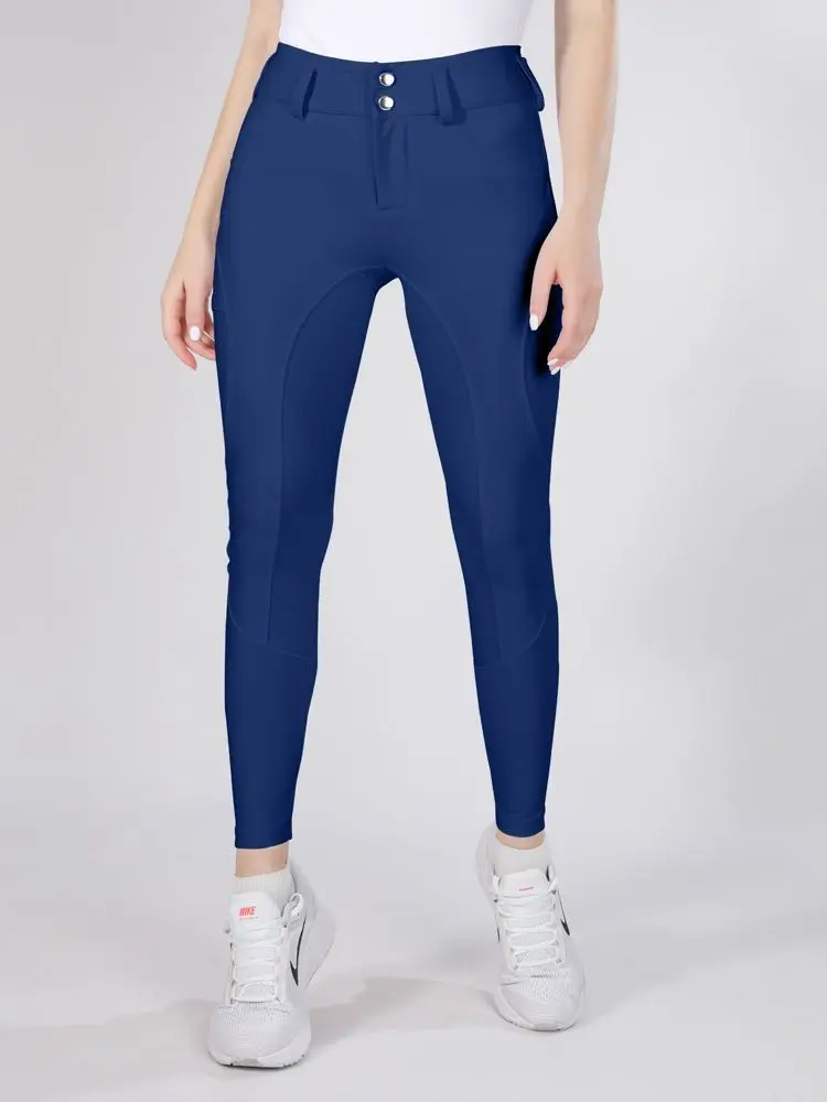 MXLLINA Button Zipper Horse Riding Pants Women Equestrian Leggings Breeches Competition Full Silicone Sports Tights Equipment