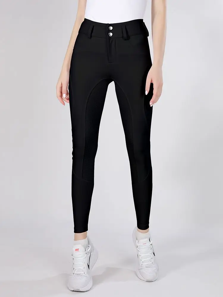 MXLLINA Button Zipper Horse Riding Pants Women Equestrian Leggings Breeches Competition Full Silicone Sports Tights Equipment