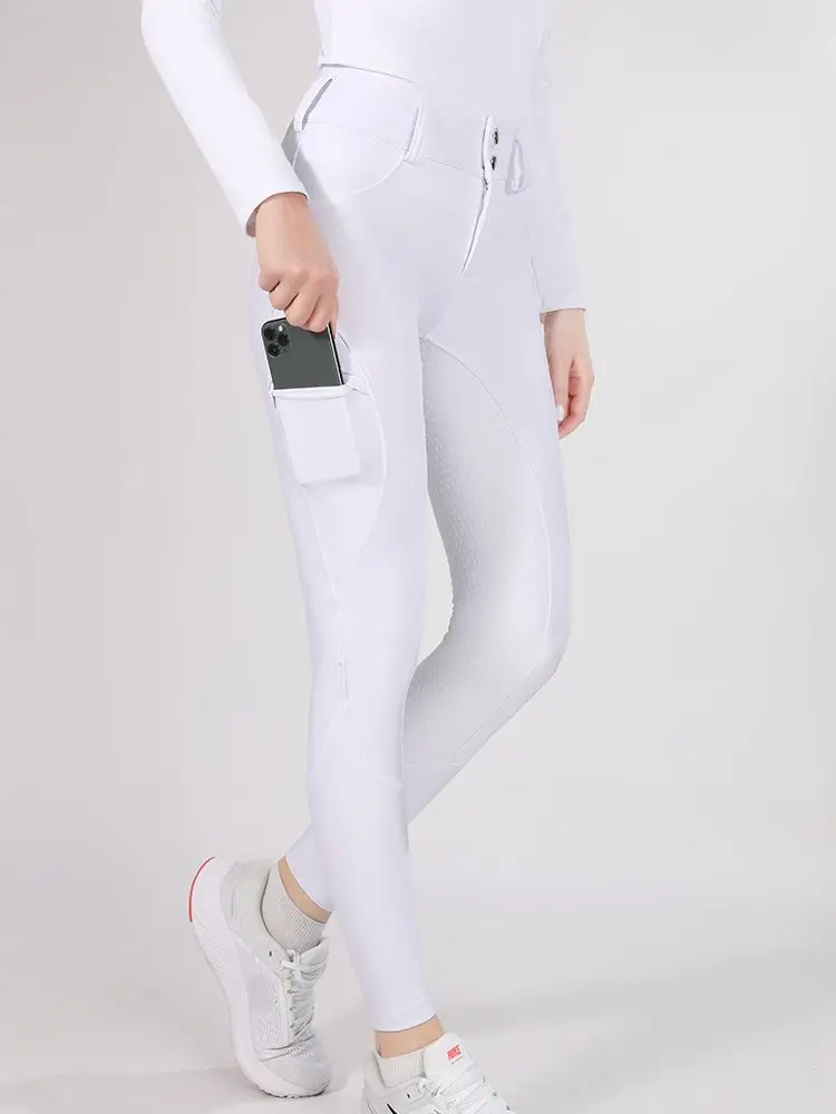 MXLLINA Button Zipper Horse Riding Pants Women Equestrian Leggings Breeches Competition Full Silicone Sports Tights Equipment