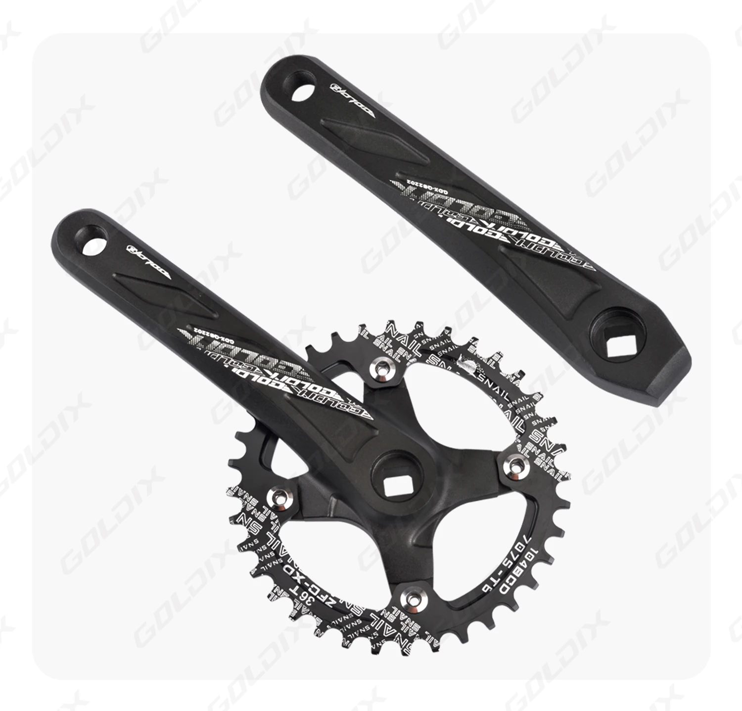 GOLDIX Square Hole Bicycle Crankset Aluminum Alloy MTB Crank 165/170/175mm Length Narrow Wide Teeth 104BCD 32/34/36/38/40/42T