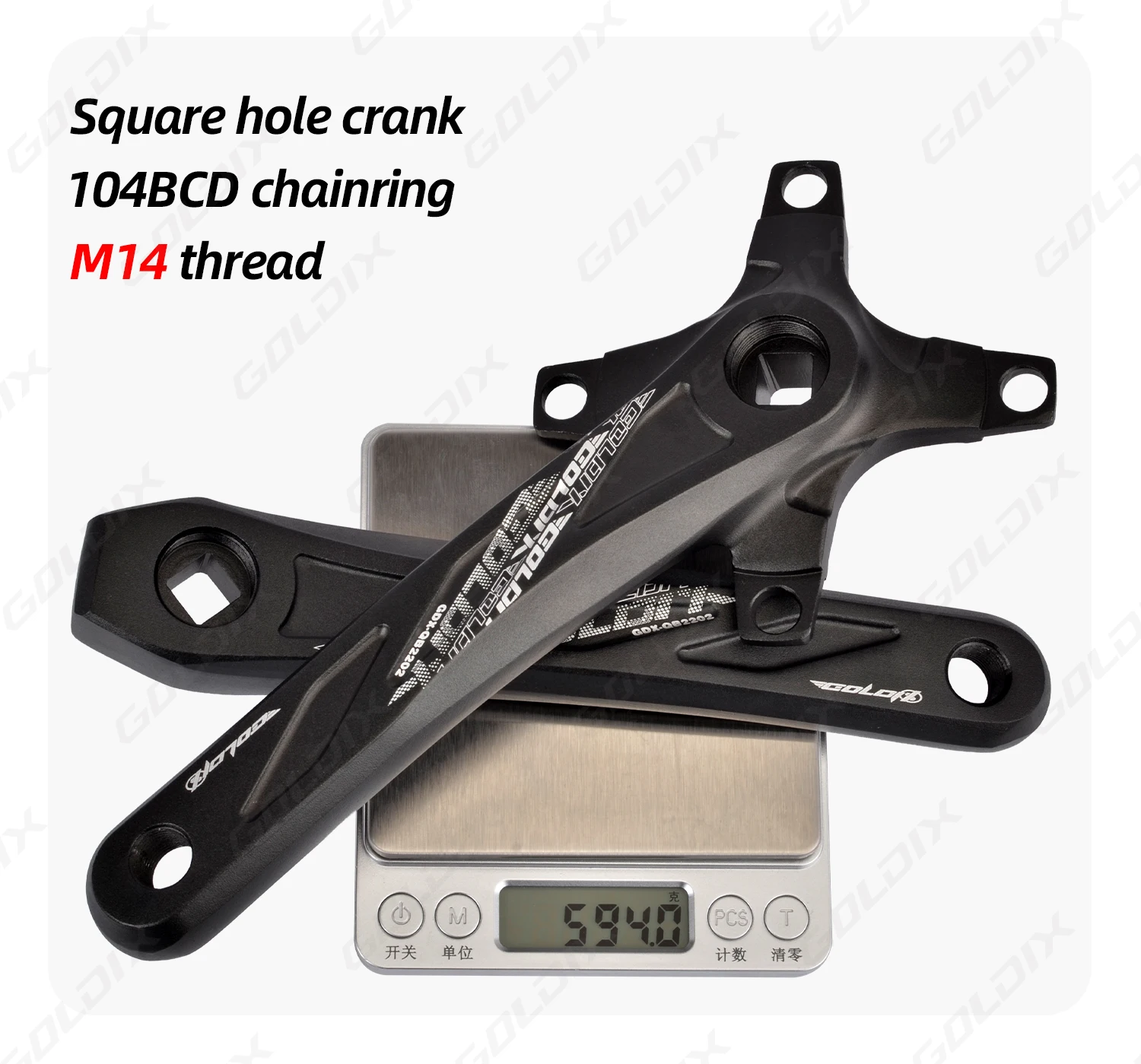 GOLDIX Square Hole Bicycle Crankset Aluminum Alloy MTB Crank 165/170/175mm Length Narrow Wide Teeth 104BCD 32/34/36/38/40/42T