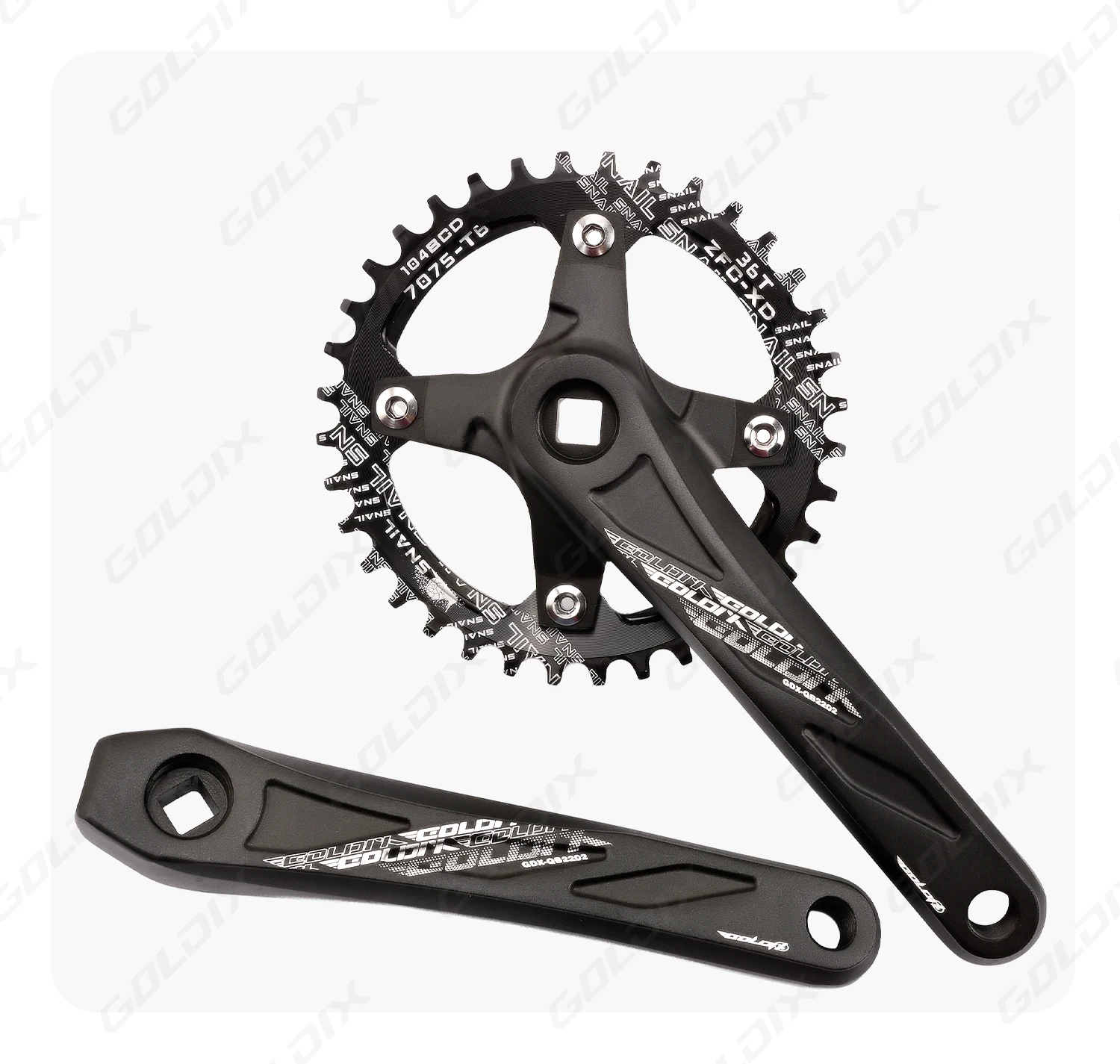 GOLDIX Square Hole Bicycle Crankset Aluminum Alloy MTB Crank 165/170/175mm Length Narrow Wide Teeth 104BCD 32/34/36/38/40/42T
