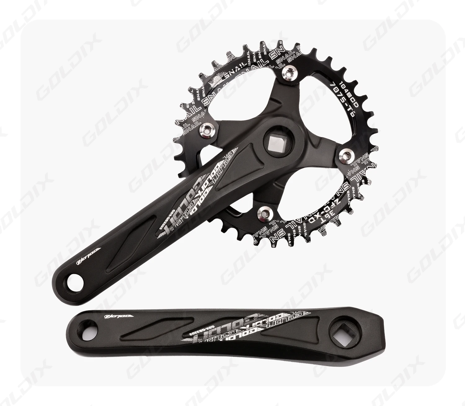 GOLDIX Square Hole Bicycle Crankset Aluminum Alloy MTB Crank 165/170/175mm Length Narrow Wide Teeth 104BCD 32/34/36/38/40/42T