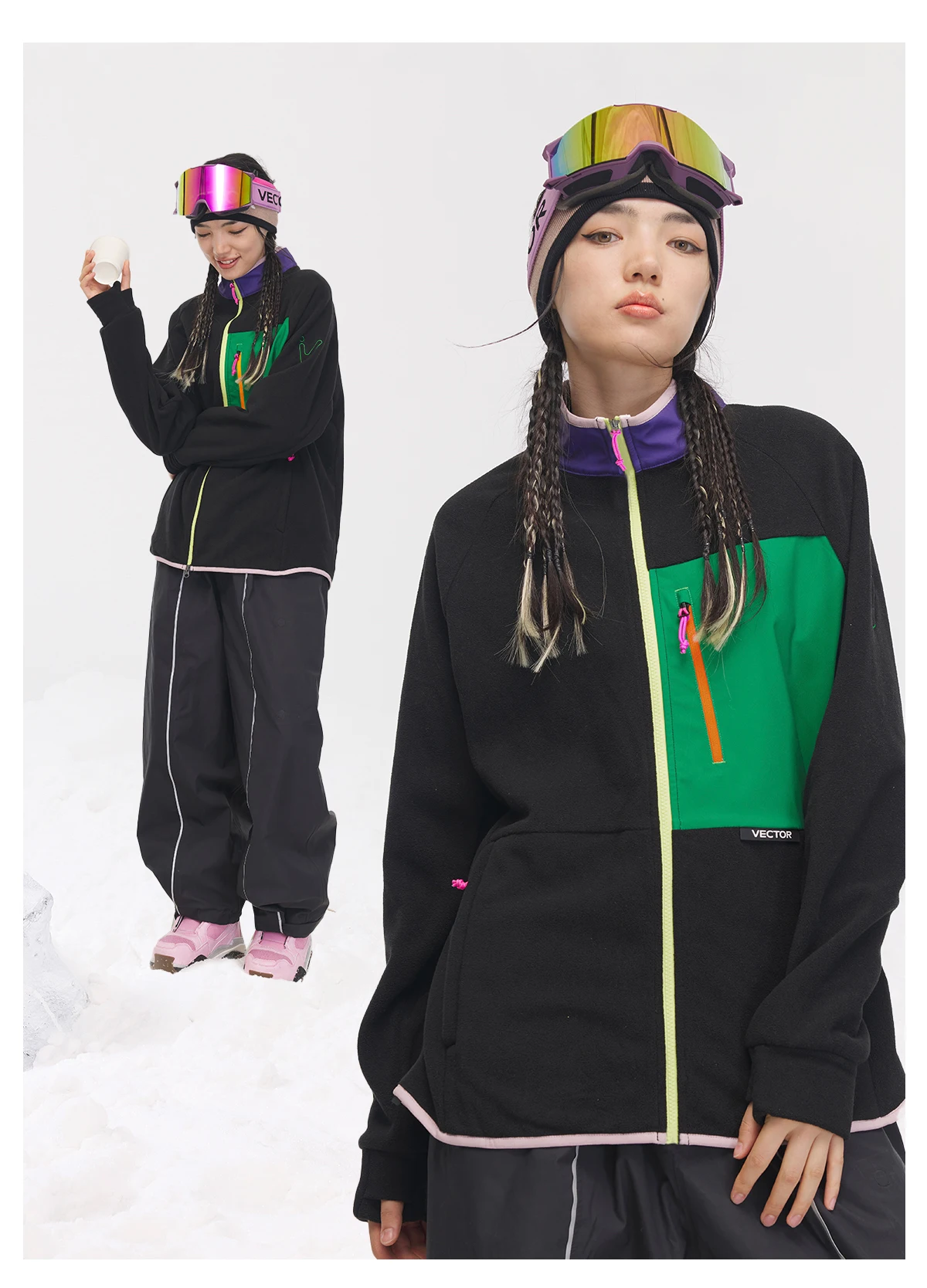 VECTOR Fleece Jacket Woman Autumn Winter Warm Coats Men Clothing 2023 Contrast Sleeve Sweatshirt Coats Color Outdoor Jakcets