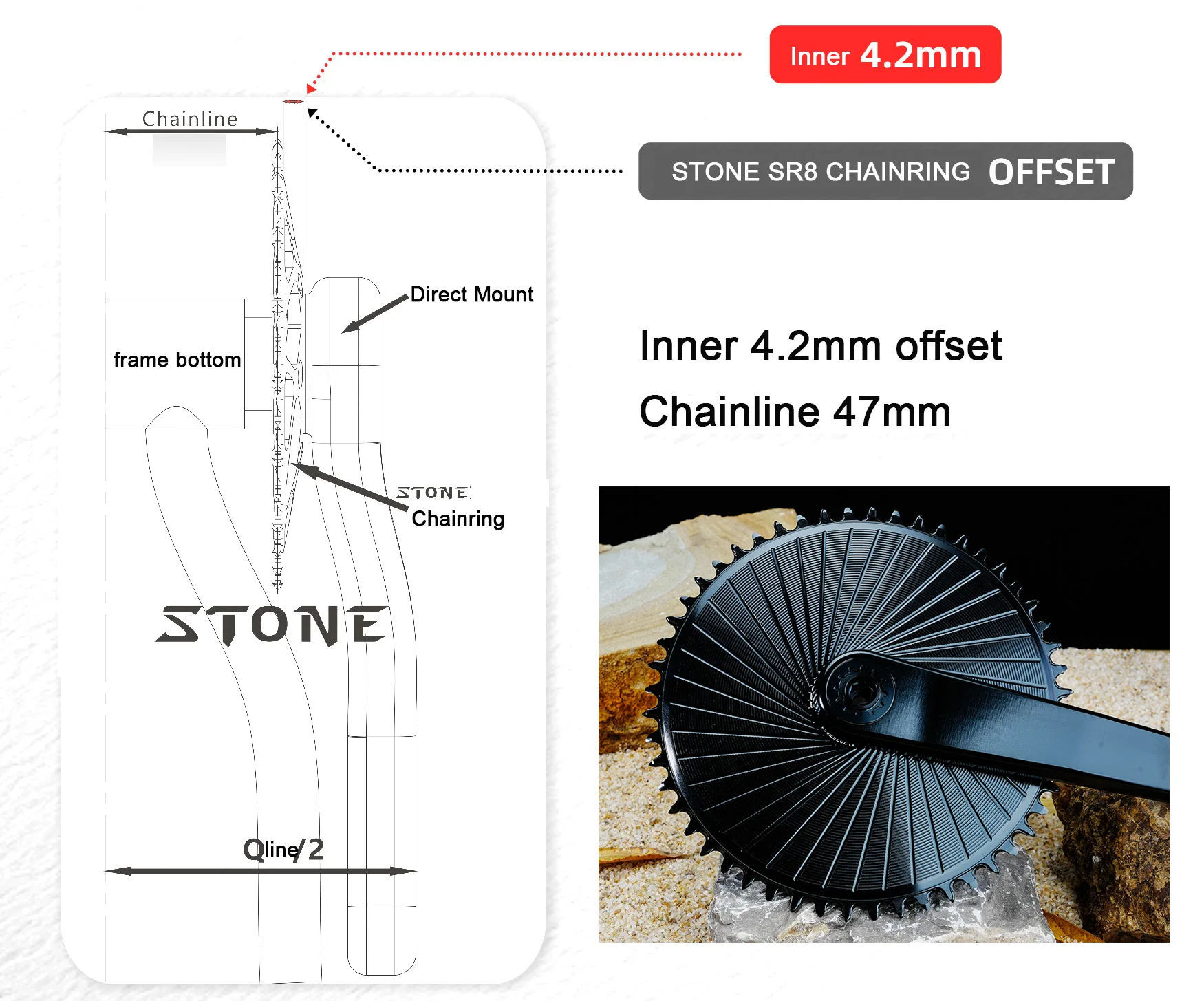 Stone Road Bike Gravel Direct Mount Chainring 8 Bolts SR8 for Etap AXS FORCE RED 12 Speed Cranks ChainWheel Narrow Wide Teeth