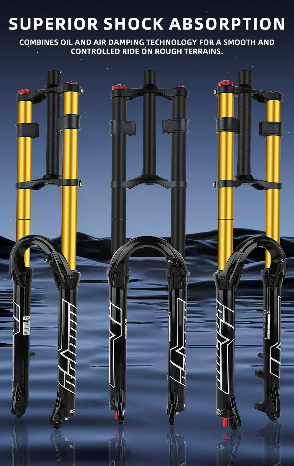 BOLANY Double Crown Bicycle Air Fork 27.5 29 inch MTB Air Suspension 9x100mm Quick Release Bike Fork for Mountain Bike