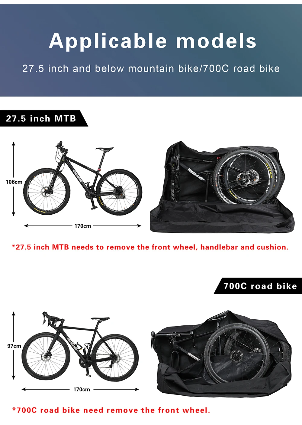 Rhinowalk Bigycle Storage Bag MTB Carrying Bag 27.5 Inch 700c Road Bike Thicken Bike Carrying Box Protective Cover Accessories