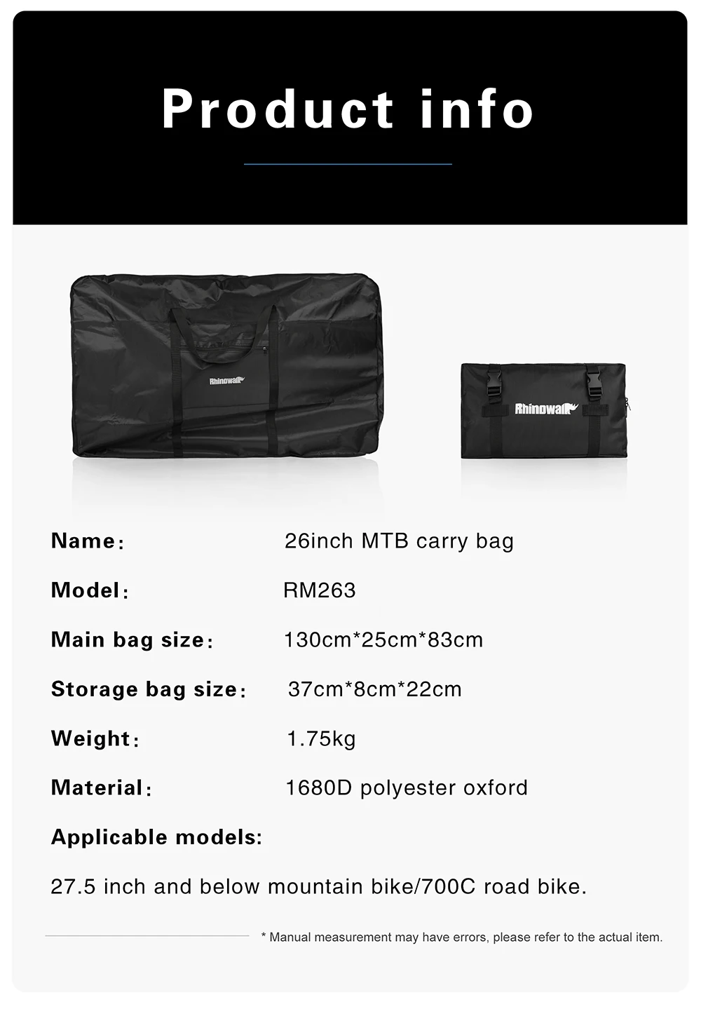 Rhinowalk Bigycle Storage Bag MTB Carrying Bag 27.5 Inch 700c Road Bike Thicken Bike Carrying Box Protective Cover Accessories