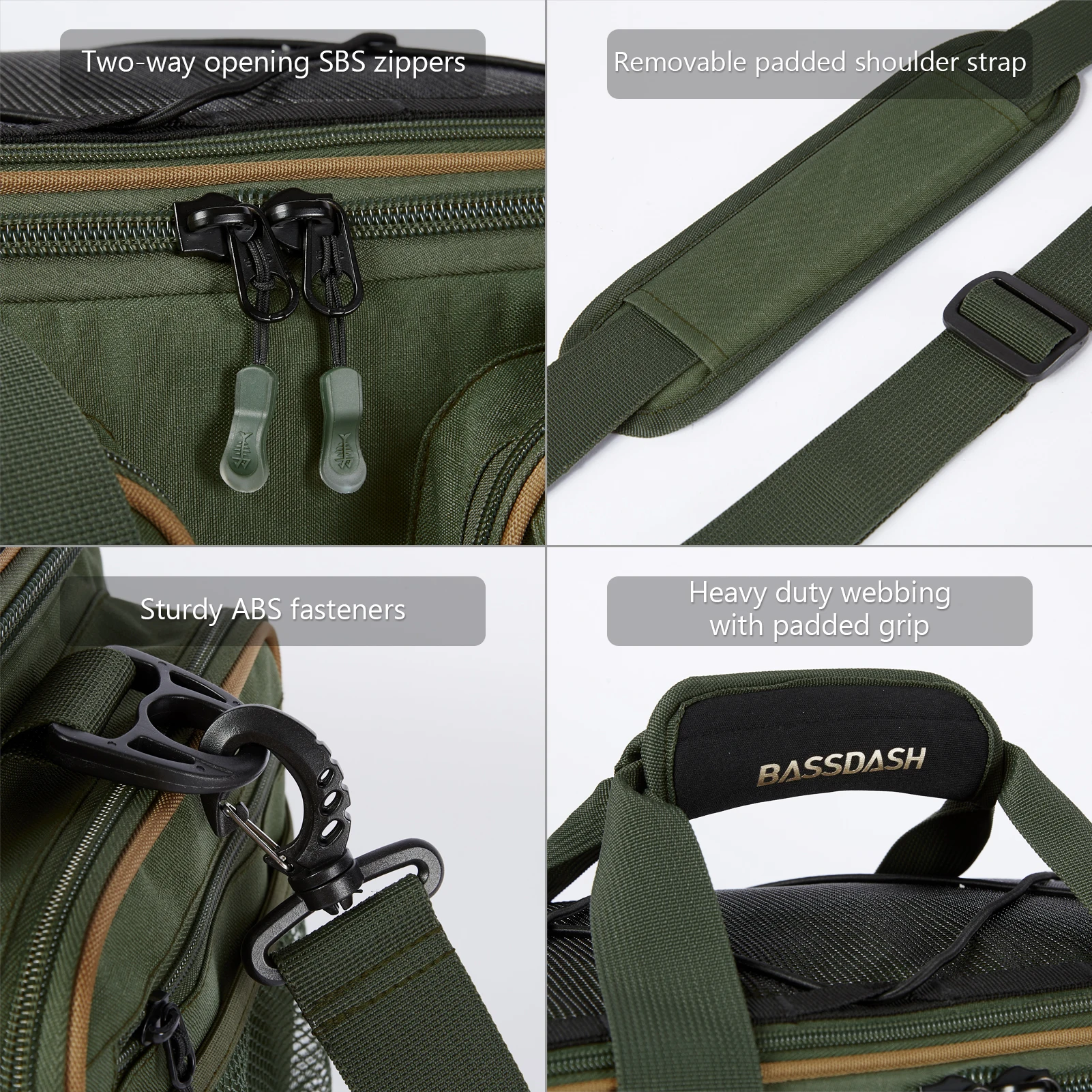 BASSDASH Fishing Tackle Shoulder Bag Water Resistant Lightweight Gear Storage Pack with Hard Molded Bottom Rain Cover
