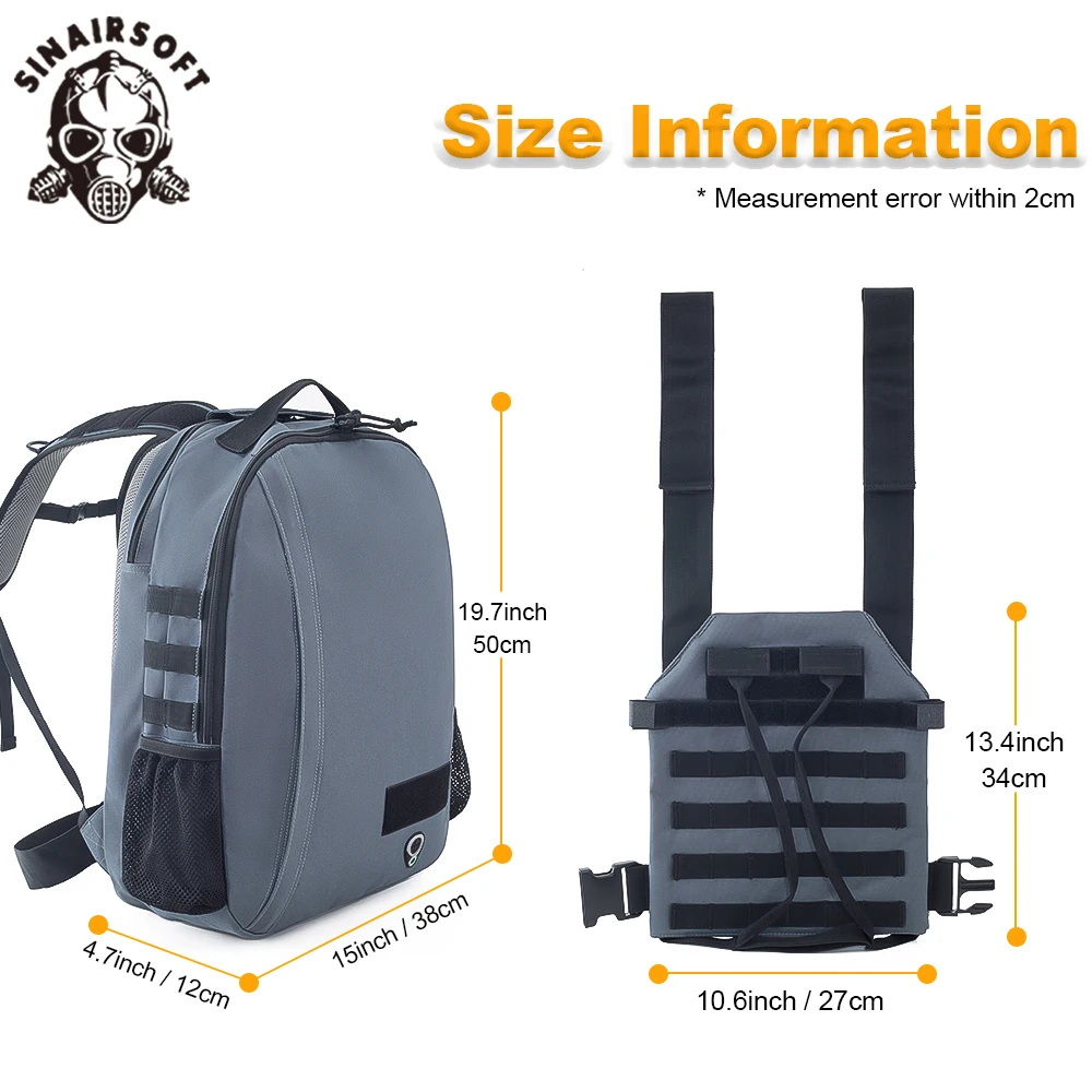 SINAIRSOFT Outdoor Molle Tactical Backpack Vest Plate Carrier Protective Vest Quick Release Stealth Vest Magazine Hunting Vest