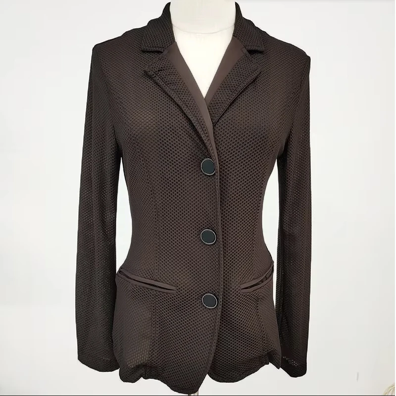 MXLLINA Breathable Mesh Hole Equestrian Jacket Women Summer Outdoor Horse Riding Clothing High Stretch Horse Riding Sport Coat