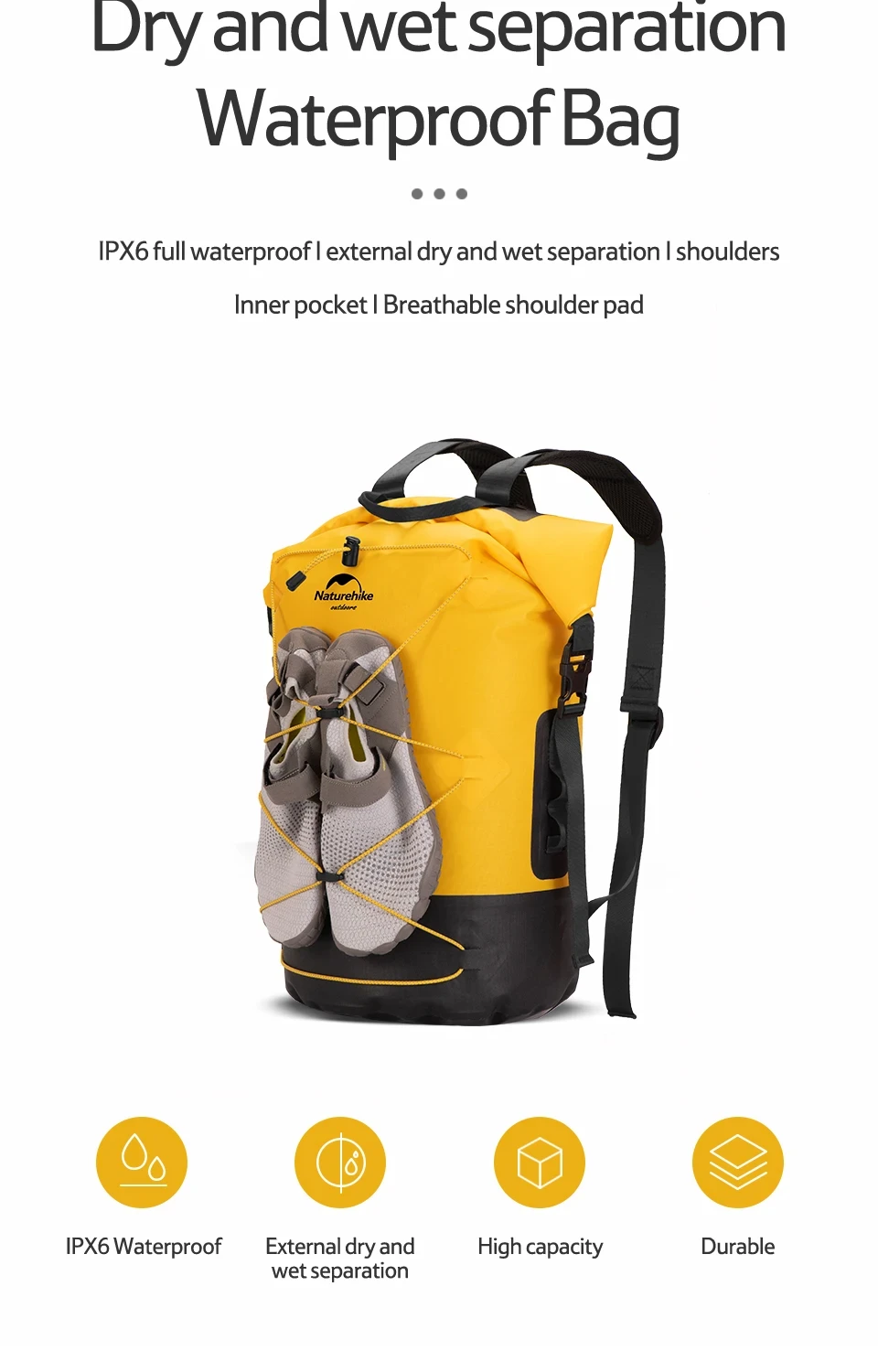Naturehike Outdoor Waterproof Bag Wet & Dry Separation Outdoor Portable 20-40L Large Capacity Trail Bags Diving Backpack