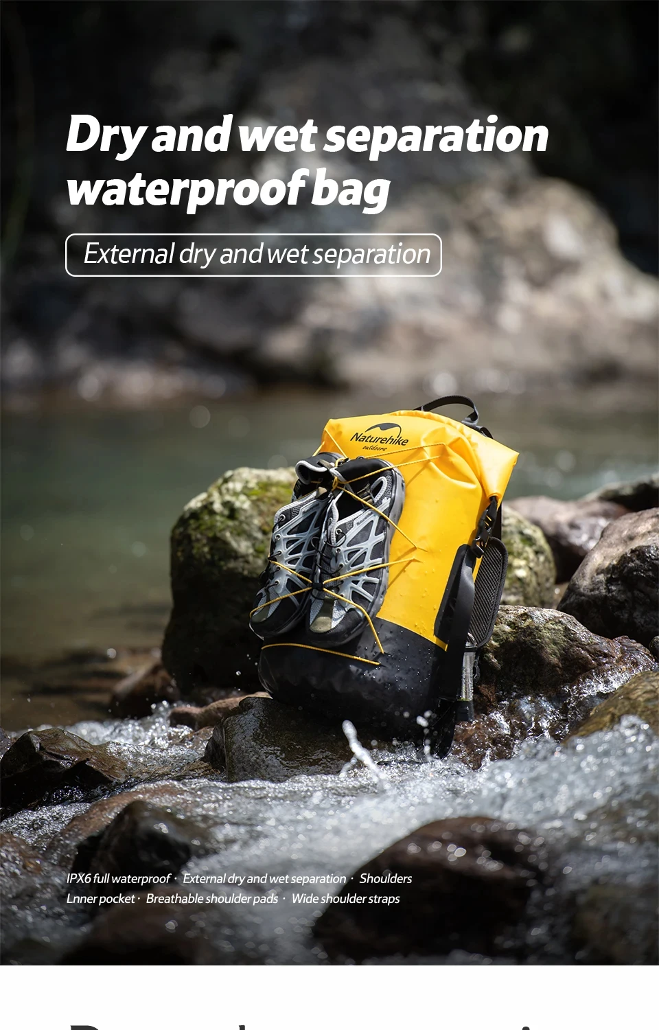 Naturehike Outdoor Waterproof Bag Wet & Dry Separation Outdoor Portable 20-40L Large Capacity Trail Bags Diving Backpack